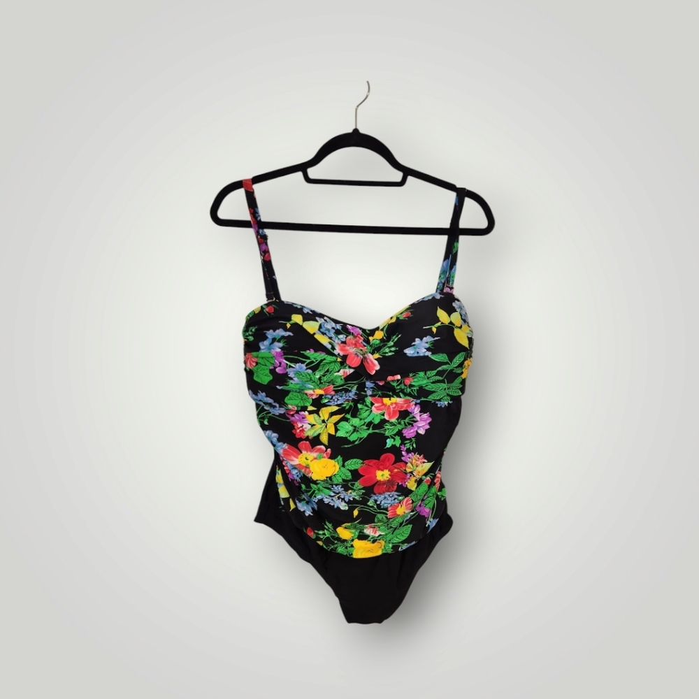 Bonita Swim Floral One Piece tropical one piece  Swimsuit size 16 black orange